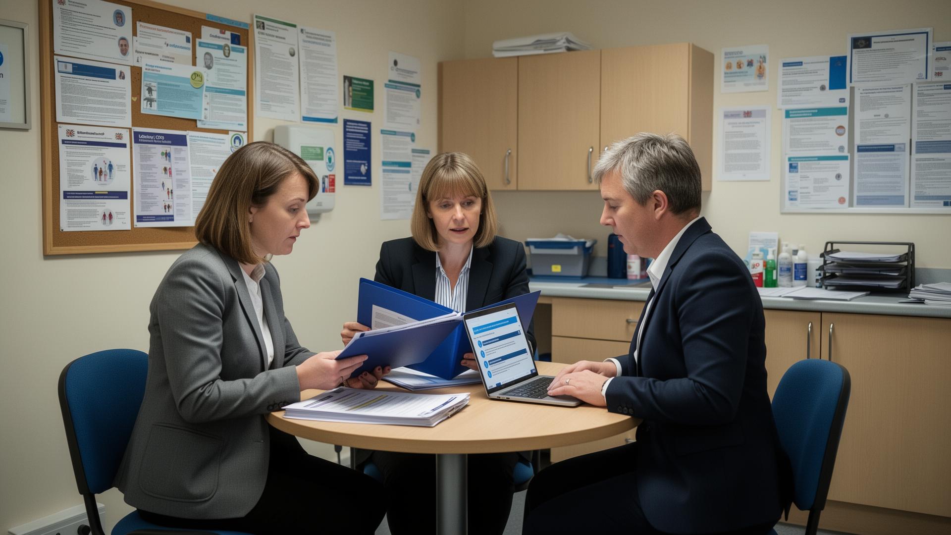 Clinical governance team reviewing audit and inspection evidence